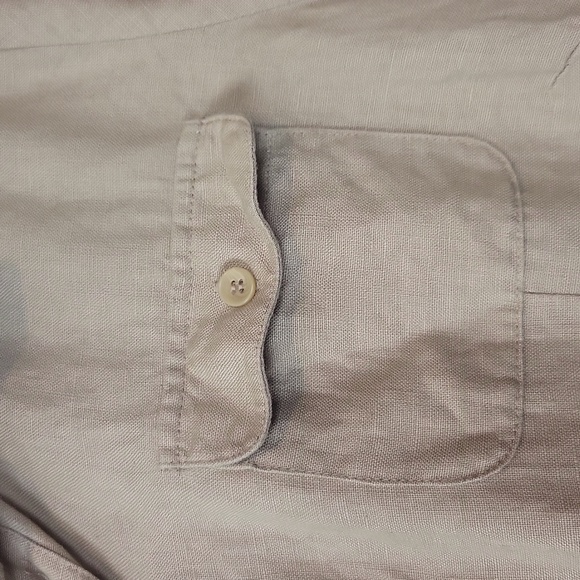 STYLE & CO Tan Neutral 100% Linen Roll-Tab Sleeve Pocket Button-Down Blouse Top - Picture 4 of 10